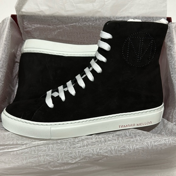 🔥🔥🔥NEW Tamara Mellon High Top Suede Laced Sneakers - Picture 3 of 10